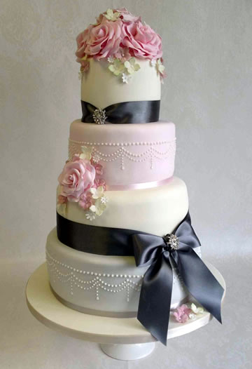 White wedding cake with pearl decorations - Gabi Bakes Cakes