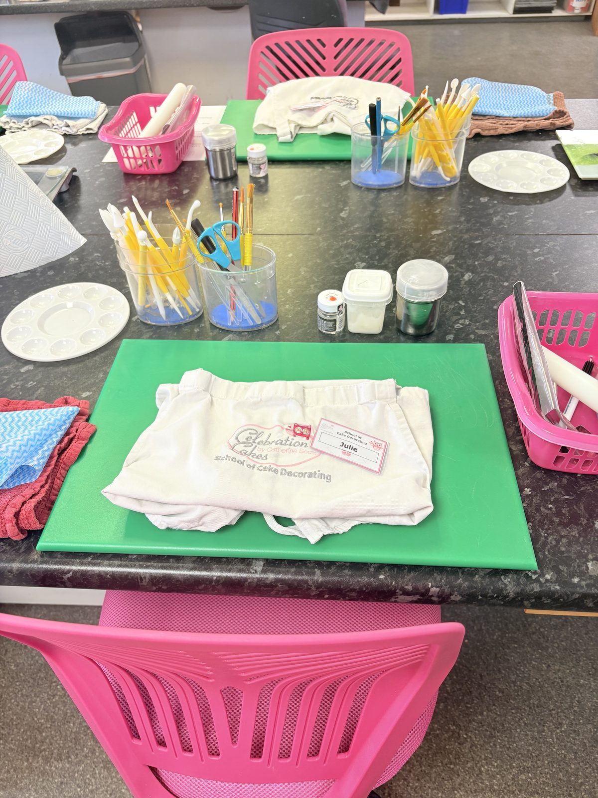 Cake decorating class laid out and ready at the Moulsford studio