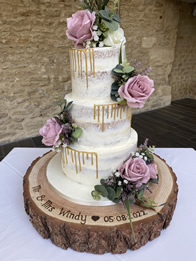 Flowers and Gold Drip — Semi-Naked Wedding Cake by Catherine Scott