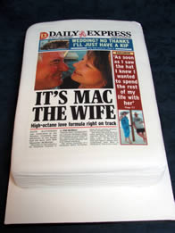 Newspaper novelty wedding cake by Catherine Scott